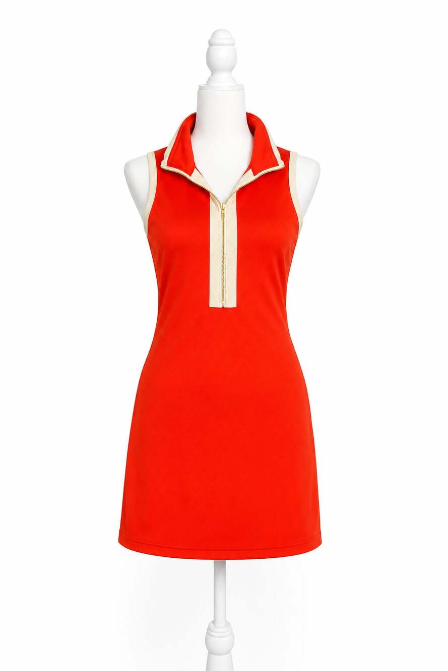 Jess Lea Red & White Quarter-Zip Sleeveless Mini Dress Size S
